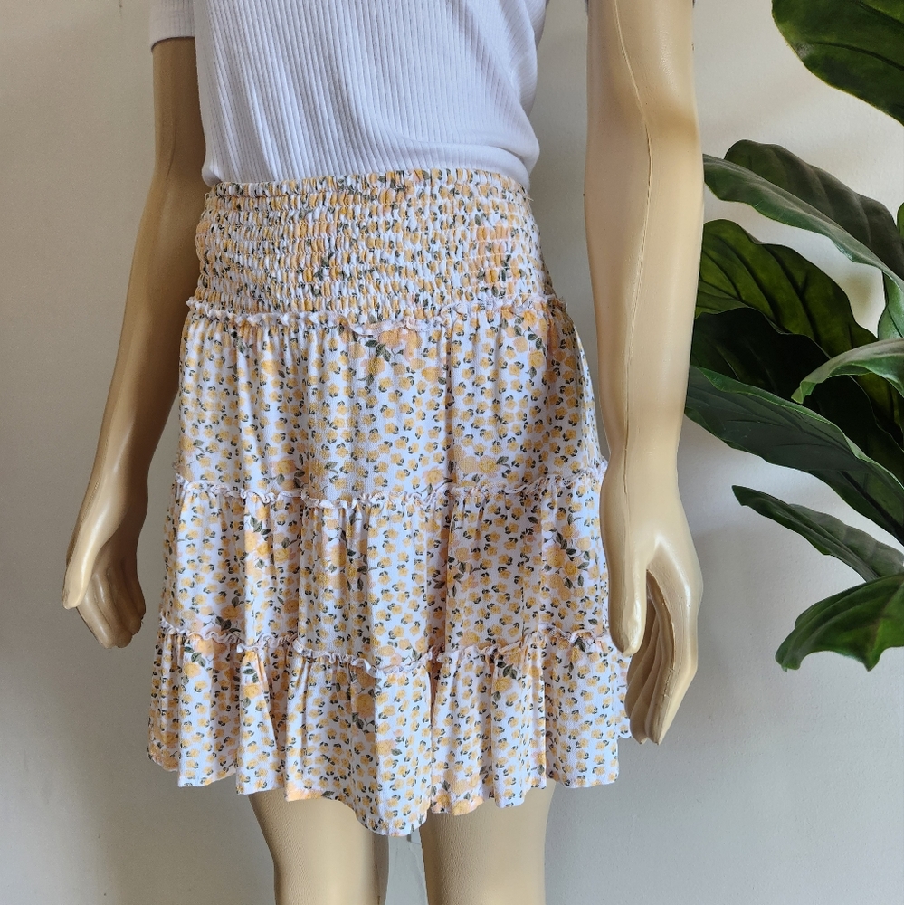 AE Yellow Floral Ruffle Mini Dress Yellow-White Color Size XL Spring Women - Picture 5 of 11